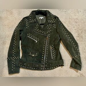 Willow & Clay Suede Studded Jacket, Olive/Gray, Moto style, size M, never worn